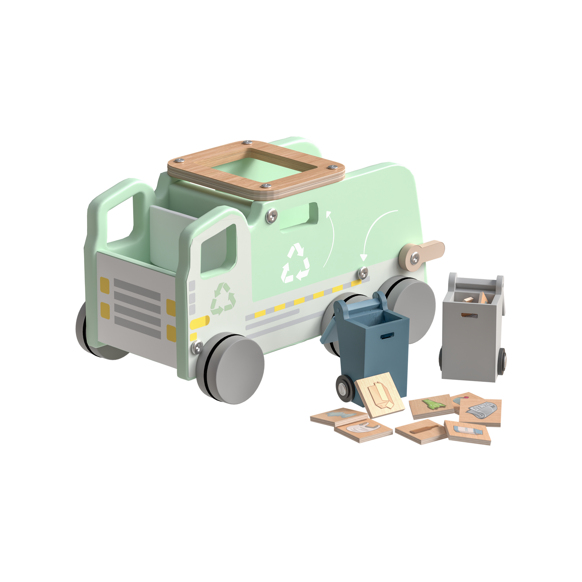 Wood'n Buddy Speelgoed Vuilniswagen set - Houten Speelgoed Vrachtwagen