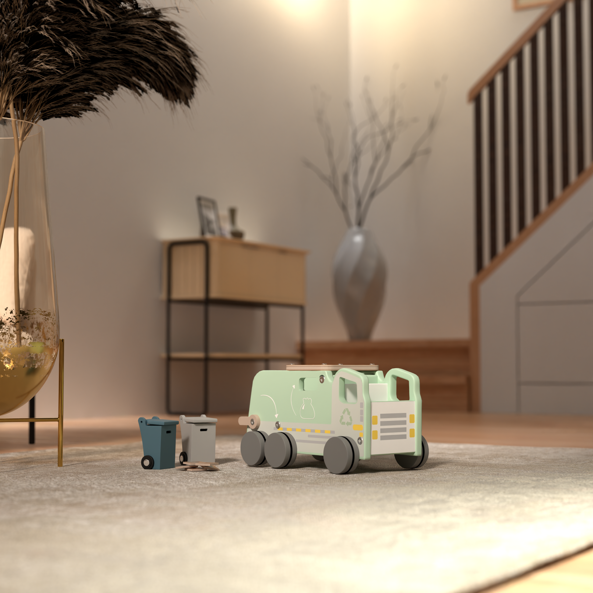 Wood'n Buddy Speelgoed Vuilniswagen set - Houten Speelgoed Vrachtwagen