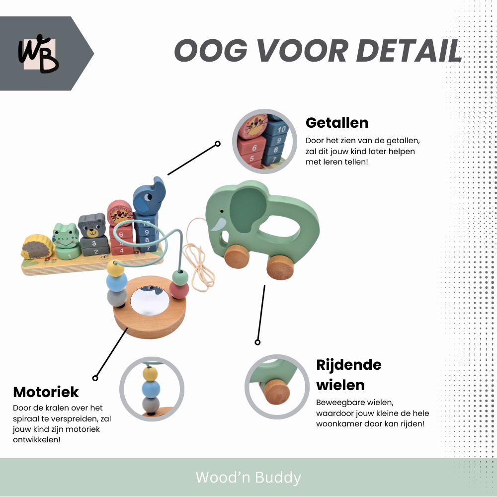 Wood'n Buddy Leerzaam Houten Speelgoed Trio - Montessori Speelgoed voor Kinderen Stimulerend voor de Motoriek