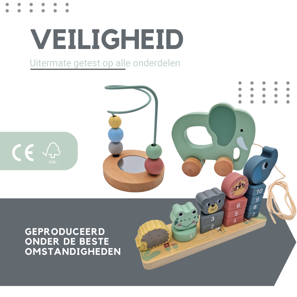 Wood'n Buddy Leerzaam Houten Speelgoed Trio - Montessori Speelgoed voor Kinderen Stimulerend voor de Motoriek
